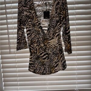 Milano Zebra and Leopard Print V-Neck Blouse